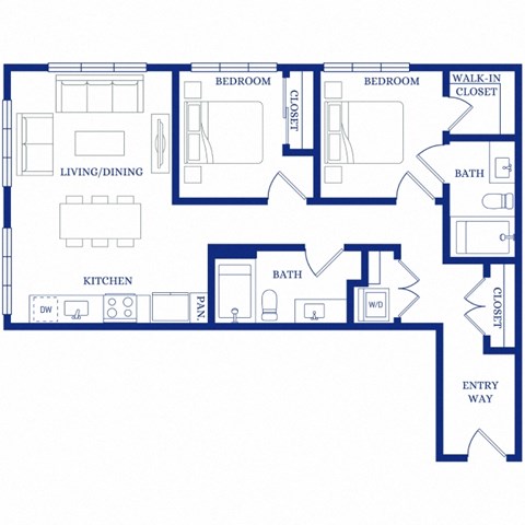 Floor plan for 2 beds, 2 baths, 918 sqft